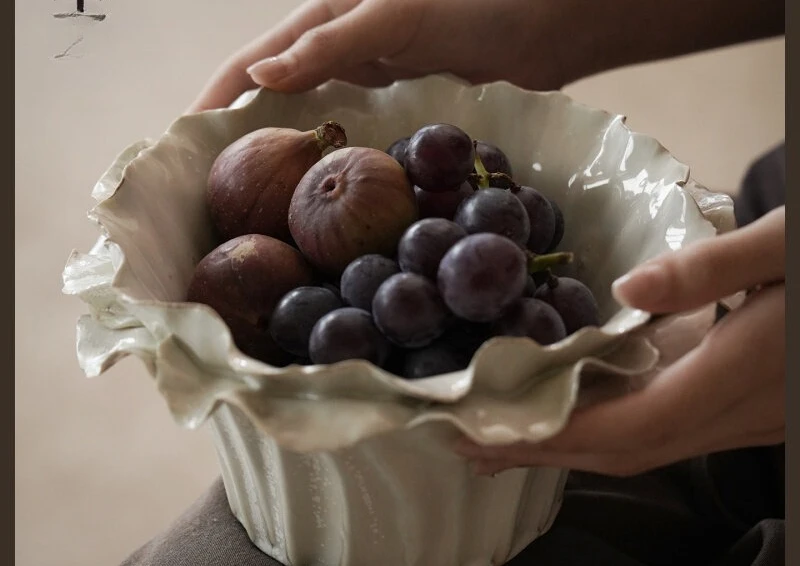 Lotus leaf edge fruit plate ceramic fruit bowl high-end household dining table storage plate
