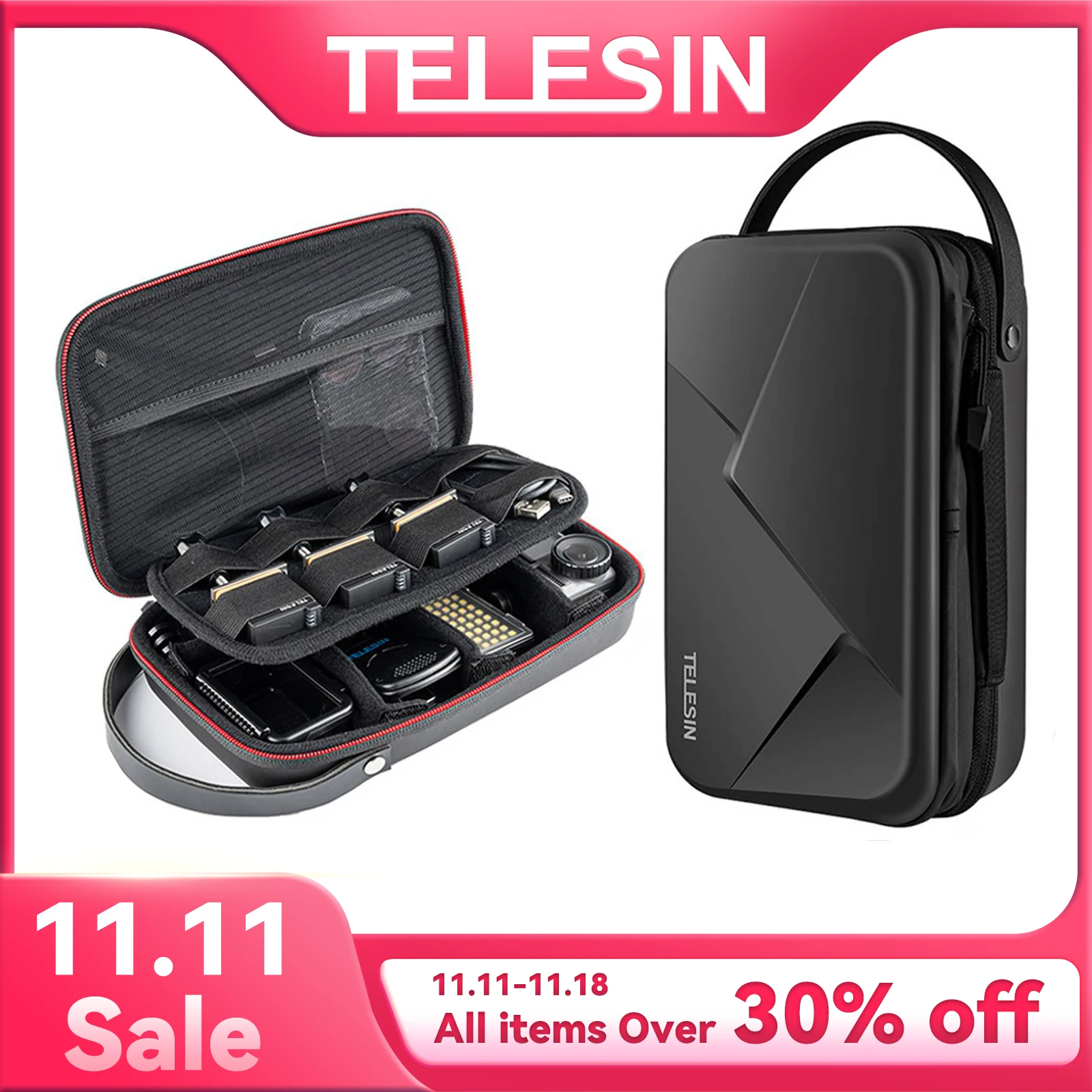 TELESIN Waterproof Carrying Adjustable Space Bag PU for GoPro Hero 13 12 11 10 9 8 7 6 Insta360 DJI Osmo Action  Accessories Bag