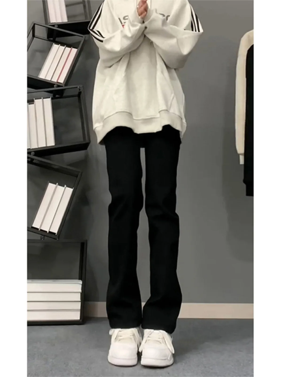 Bla Fce Lined Thiened Denim Jeans Men's Autumn Winter Straight Leg Pants Slimming Effect OOTD Matching Youth Faion
