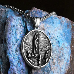 Virgin Mary Stainless Steel Men Necklaces Pendants Chains Women Jewelry New Cool Powerful Amulet Accessories Gifts Wholesale