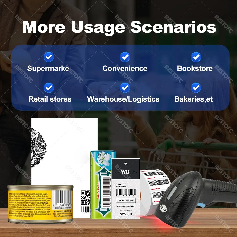 1D/2D Считыватель штрих-кодов для супермаркета Bluetooth USB Беспроводной портативный складской штрих-код QR-сканер CMOS-изображение Высокоскоростное декодирование