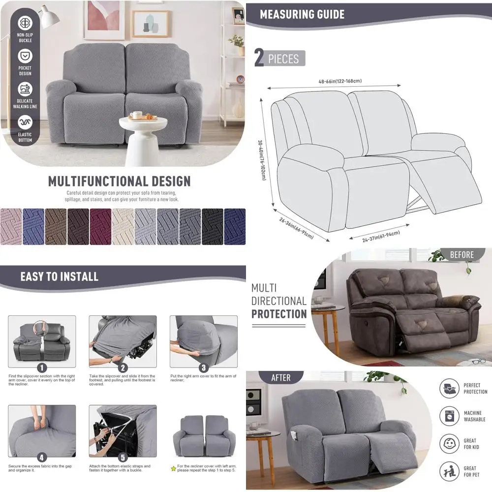 

Эластичные чехлы для диванов и кресел-реклайнеров, полосатые чехлы для двухместных диванов, светло-серые