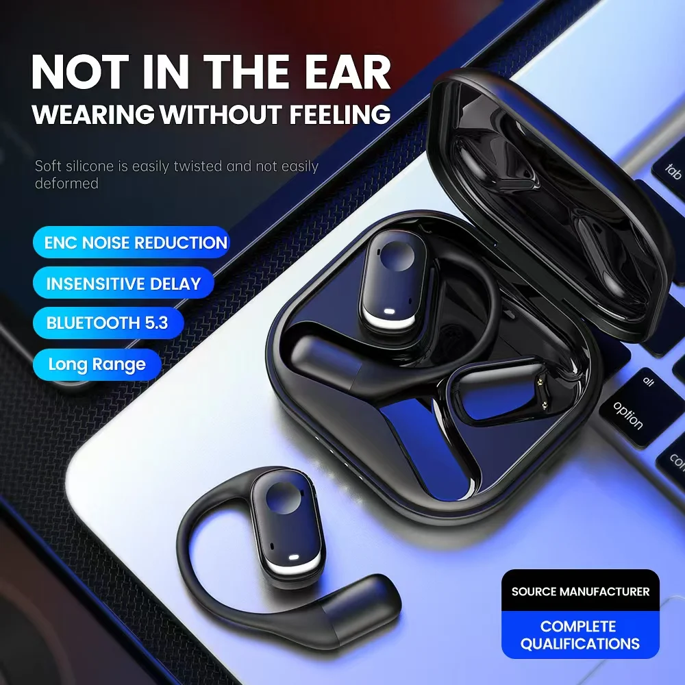 Open-Ear Headphones with Stable Comfort & Hi-Res Sound Pure Bass Boost Bluetooth 5.3 Earbuds OWS Wireless Headphones for Sports