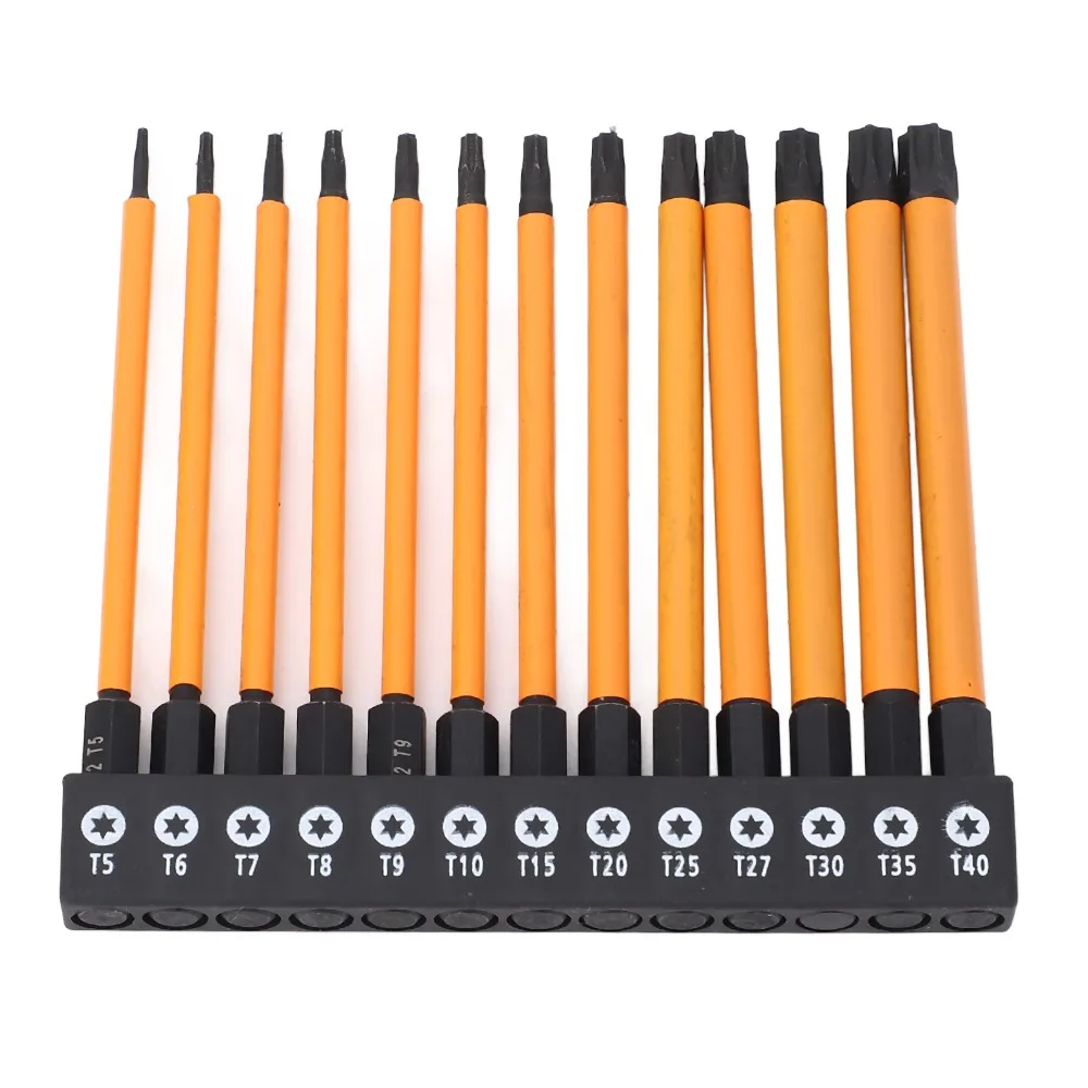 13pcs T5-T40 Star Screwdriver Bit Set 100mm Length 1/4 Inch Hex Shank Star Bit Set Magnetic CNC Machined Screwdriver Bit Set