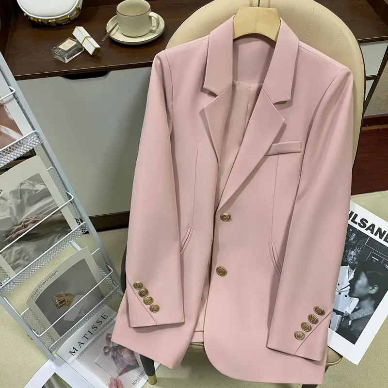 

Pink Suit Coat Women's Lotus Root Pink Spring and Autumn Leisure Wide Design Sense Suit Top blazer feminino