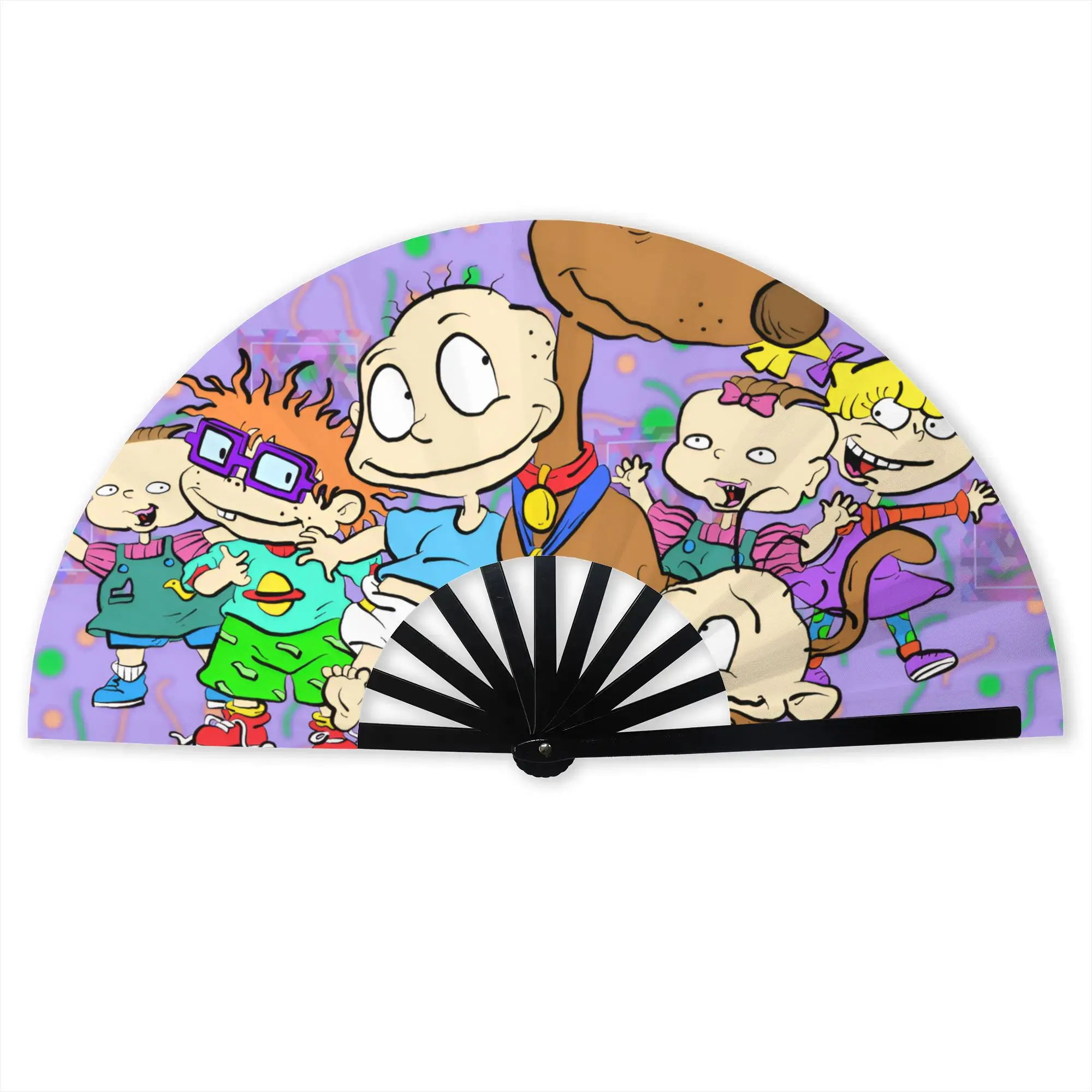 Customized R-Rugrated Mangas Portable Pocket Fan Outdoor  Polyester Folding Fan Chinese Dance Handheld Cooling Fans