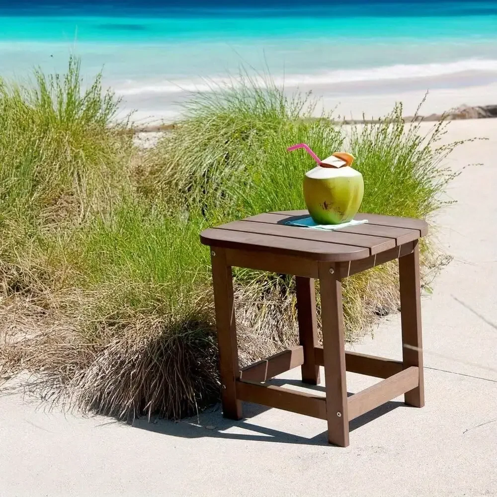 Compact Side Table, All-Weather Outdoor Poly Lumber Looks & Feels Like Teak Wood