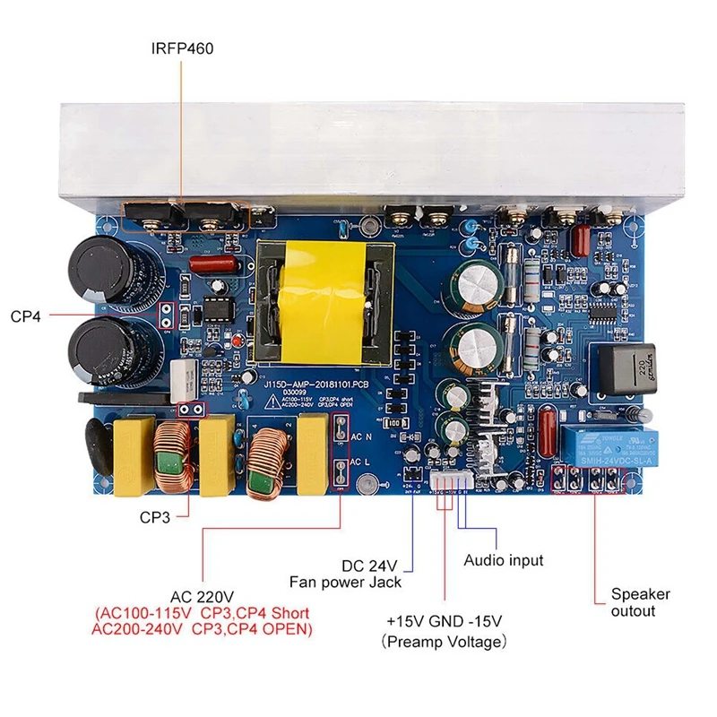 Placa amplificadora de alta potencia Clase D Mono Amp Peak 1000W con fuente de conmutación