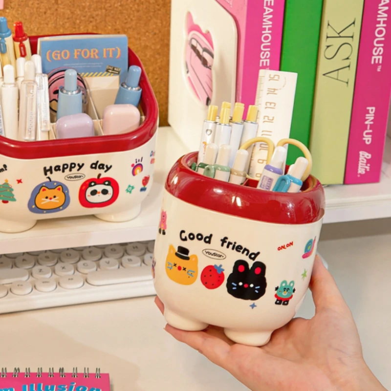 

Cute Pen Holder Storage Box Organizer Girl Desktop Student Stationery Handbook Nine Grids Kawaii Desk Storage Box Office School