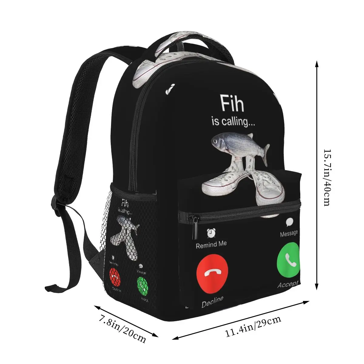 Fih Calling Remind Me Message Decline Accept Phone Call Fish Fishman Backpack Student Boys Girls BookBag School Bag Shoulder Bag