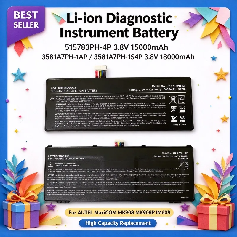 515783PH-4P 3.8V 15000mAh/3581A7PH-1S4P 3.8V 18000mAh Li-ion Diagnostic Instrument Battery for AUTEL MaxiCOM MK908 MK908P IM608