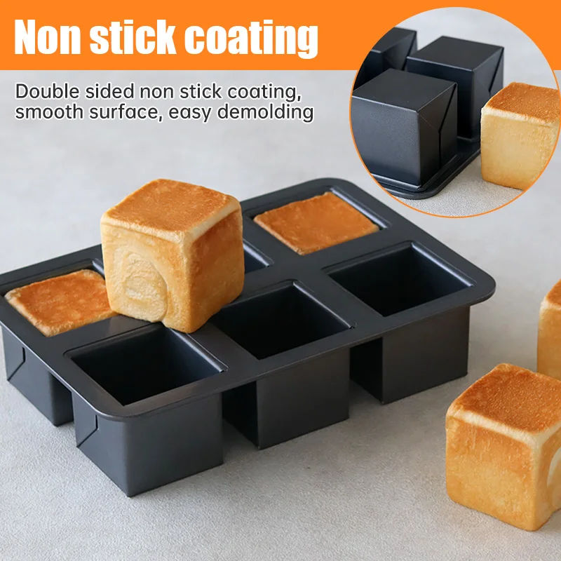 

6-Piece Square cup With Lid Toast Mold Thickened Carbon Steel Non-Stick Oven Baking Tool For Home Business Gathering Festivals