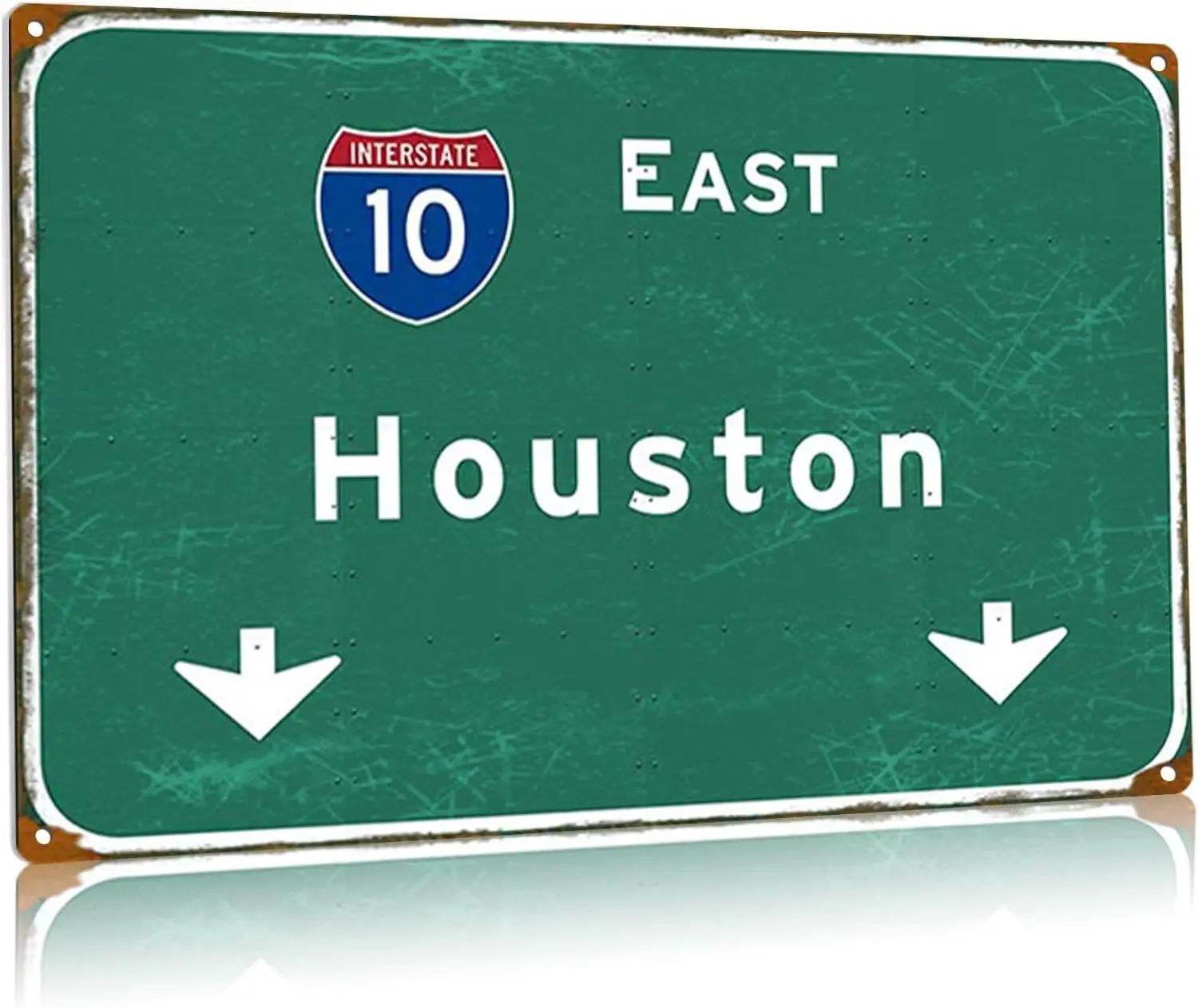 East Houston Metal Tin Sign Interstate 10 Direction Airport Highway Iron Sheet Plaques Bar Club Restaurant Garage Wall Deco