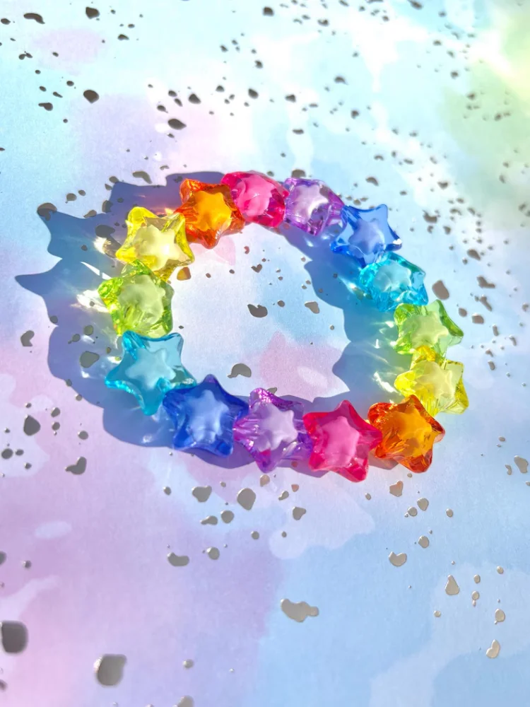 Custom Kawaii Starburst Kandi Bracelet - Y2K Rainbow Jelly Candy Chunky Beads Gift Jewelry