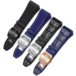 28mm Hohe Qualität Nylon Echtem Leder Silikon Armband Schwarz Blue Folding Schnalle Armband Für Franck Muller V45 Serie