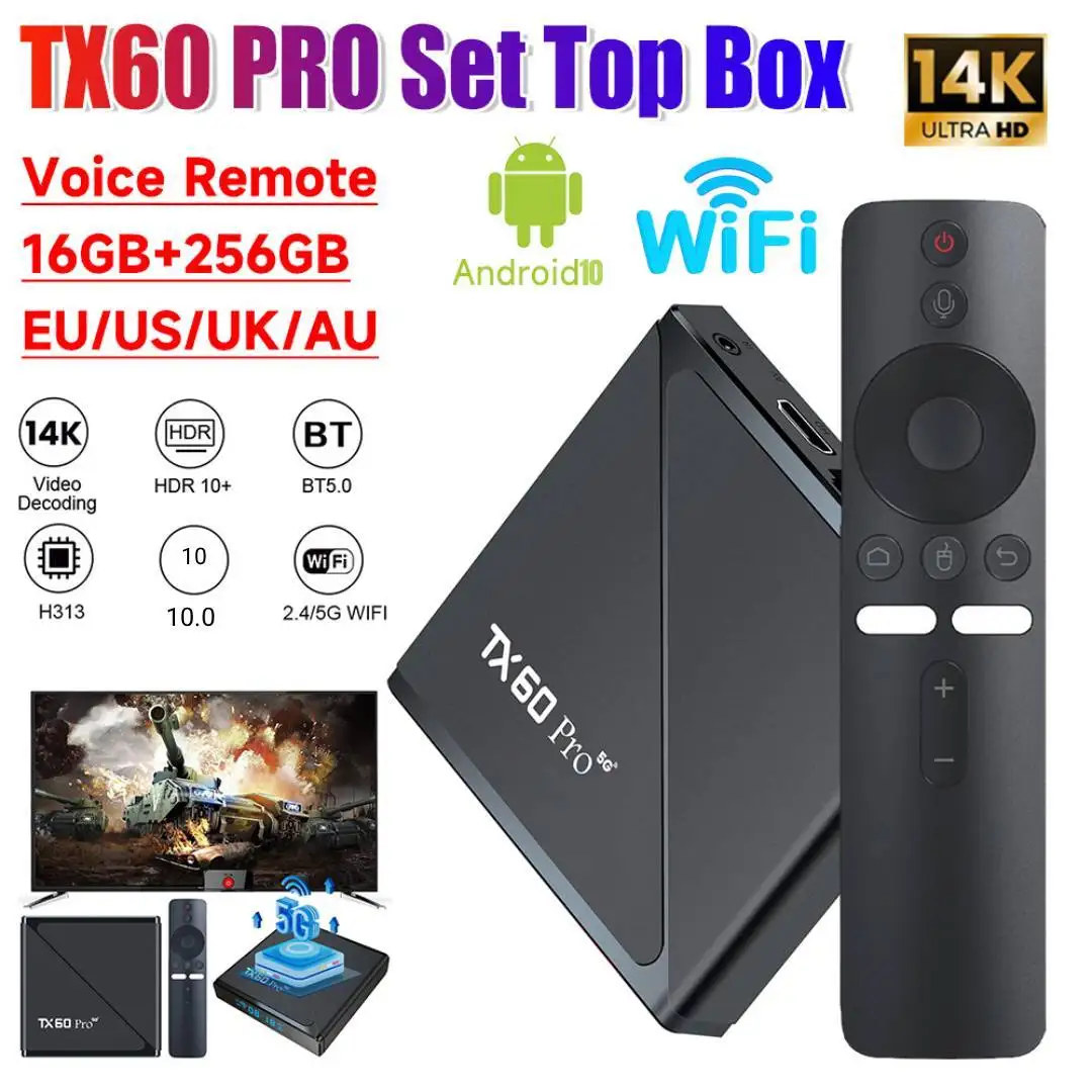TX60 PRO Smart TV Box Android 10 TV Box 14K 2.4G 5G Dual WiFi 6 Set-top Box Video Media Player 16G 256G Home Set Top Box 2025
