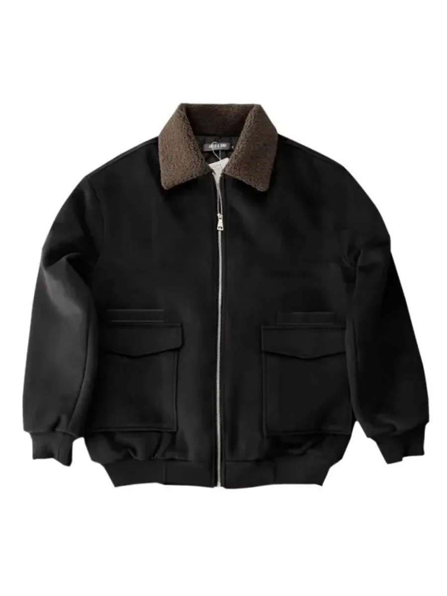 American vintage Cargo Outerwear Lapel Cotton-Padded Coat Men's Winter Fleece-lined Thickened Cotton-padded jacket Top High