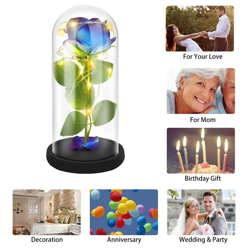 Rose That Lasts Forever Flower With LED Light In Glass Dome For Valentine's Mother's Day Birthday Women Best Gift