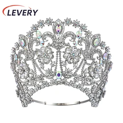 Levery Miss Universe Hair Crown Shining Rhinestone Tiara Large Bridal Wedding Party Big Tiaras Headpiece Accessories