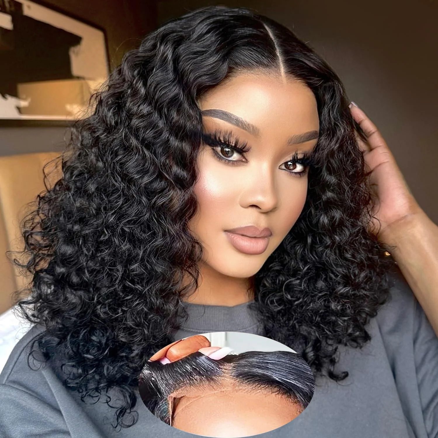 

Бесшовные парики из натуральных волос Deep Wave, готовые к носке, с предварительно нарезанным кружевным фронтом 4x4, парики-боб из бразильских волос, готовые к носке, кудрявые парики-боб