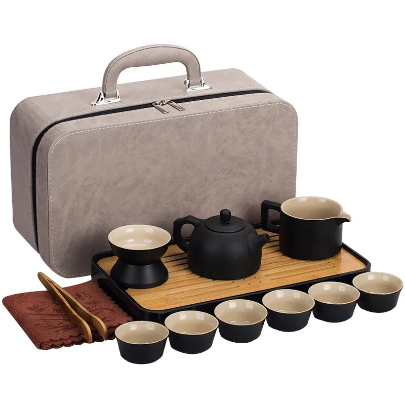 Ceramic Kung Fu Tea Set Japanese Portable Travel Home Office One Pot Six Cup Ceremony Pu'er Green Teapot