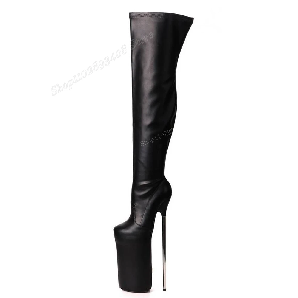 Piattaforma in pelle nera opaca sopra gli stivali al ginocchio tacco alto a spillo scarpe da donna di moda Sexy 2024 primavera nuovo Zapatos Para