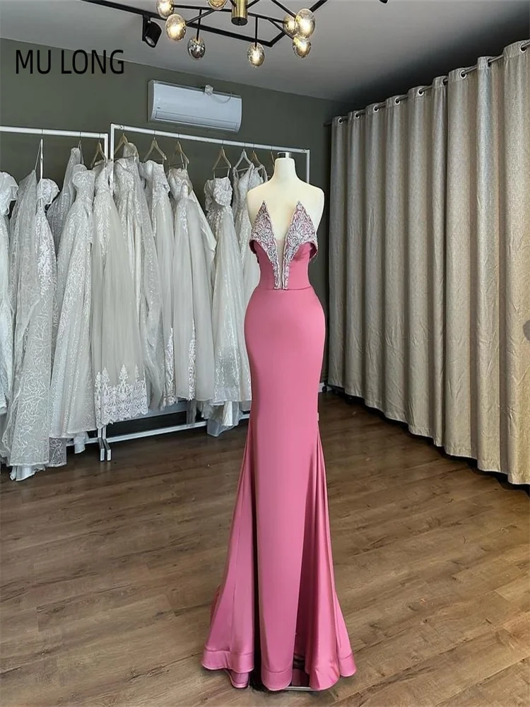 MU LONG V-neck Long Sexy Evening Dresses Prom Dresses Elegant Party Dresses For Women Guest Wedding Party Dress