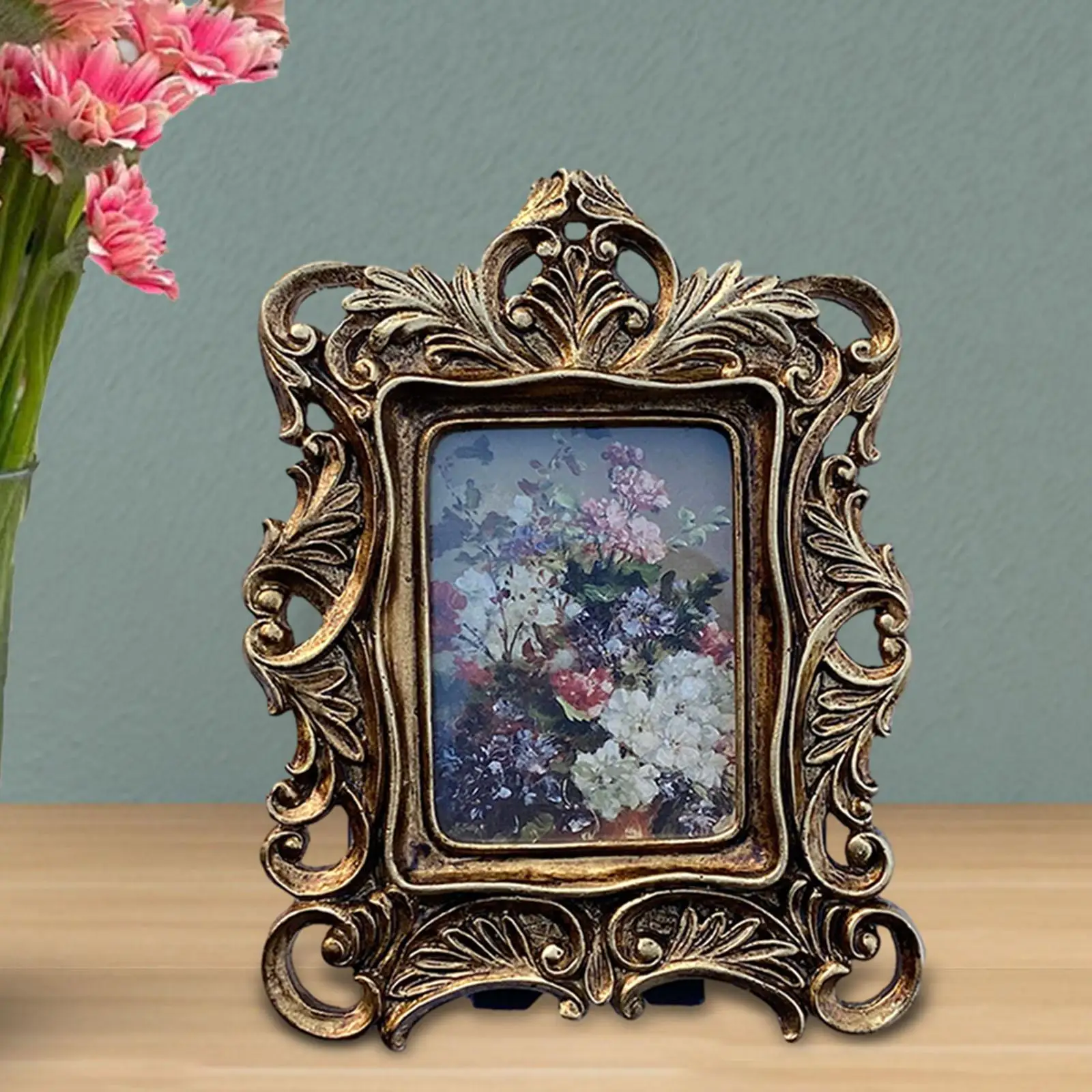 Vintage Picture Frame Ornate Rectangle Photo Frame Photo Gallery Art for Table Wall Hanging Bedroom Hallway Home Decoration