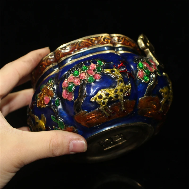 จีนเก่าปักกิ่ง Secondhand Goods ทองแดงบริสุทธิ์สี Cloisonne Sika Deer มืออุ่นเตาหม้อ