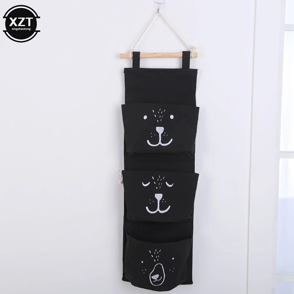 3 Pockets Wall Mounted Cotton Storage Bag Closet Cute Organizer Clothes Waterproof Sundries Bags Children Room Pouch Home Deco