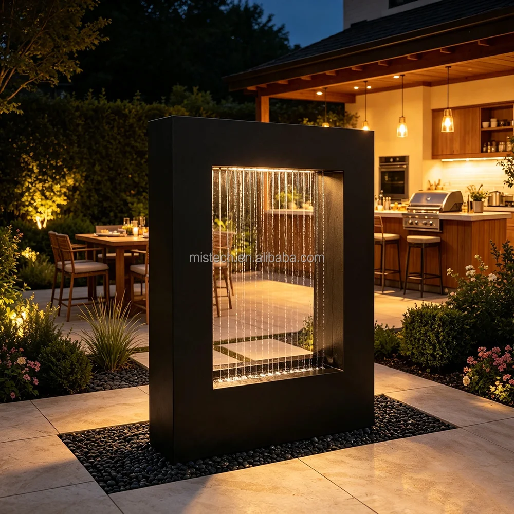 Modern Luxury Vintage Rectangle Stainless Steel Landscape Water Fountain For Outdoor Hotel Garden Decoration