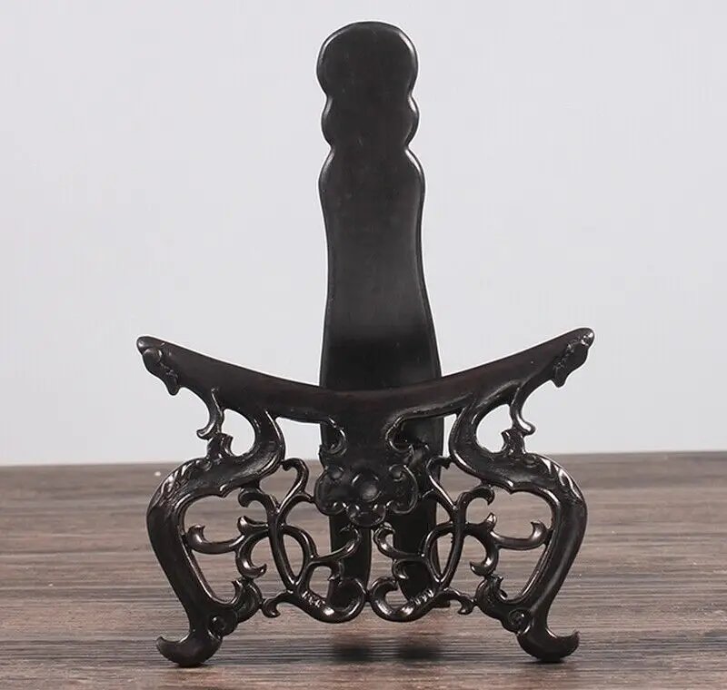 

7.4" One Piece Black Ebony Wood Carved Plate Rack Easel Display Frame Holder