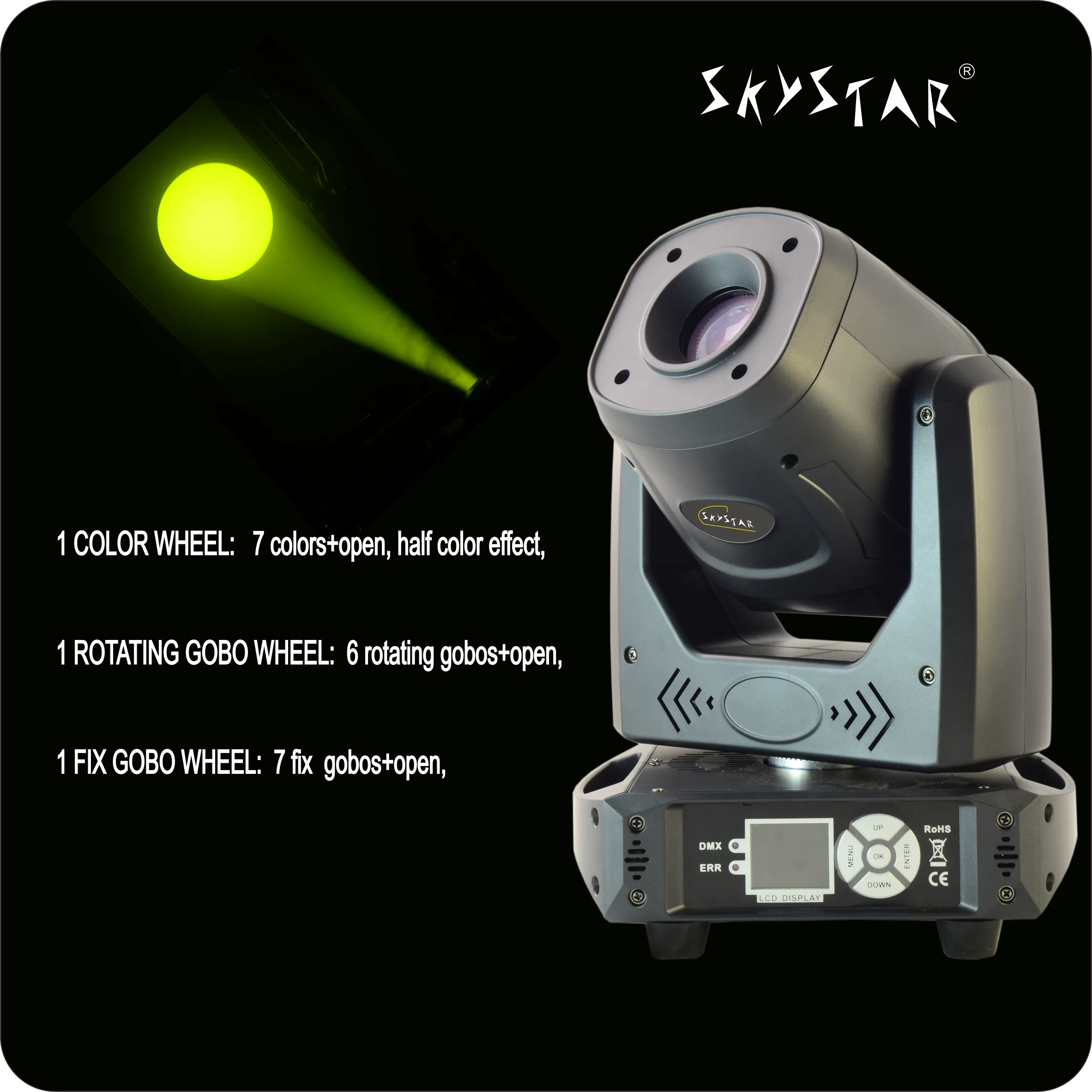 High Brightness LED Beam Pattern Moving Head Light, Bar Stage, casamento, controle DMX 512, embalagem da caixa, 100W