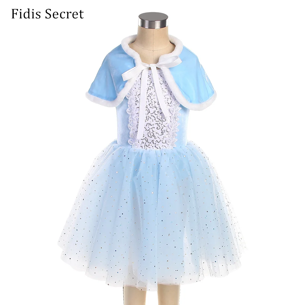 

2 in 1 Sky Blue Dance Costumes Set Shining Sequins Child Ballet Leotard Dress Girls Ballerina Stage Performance Romantic Tutu