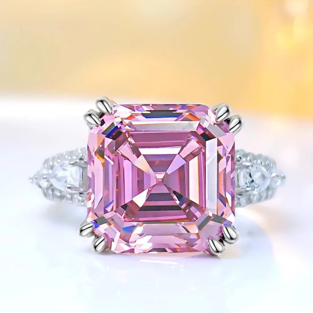 SEREIN High-definition Pink Diamond Ring Female Personality Opening Pink Four-claw Gemstone Ring Female Party Birthday Gift