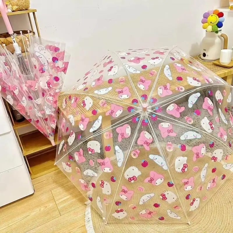 

Sanrio Hello Kitty Kawaii детский зонт аниме Kuromi модный студенческий полуавтоматический зонт с длинной ручкой товары для дома новые