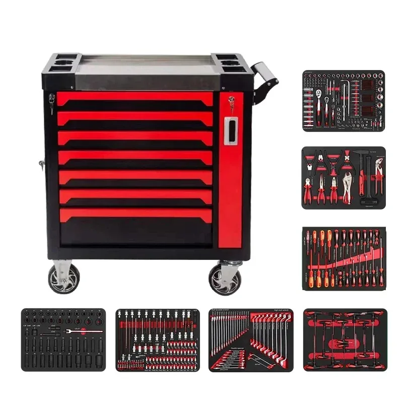 Tool Box Trolley Cabinet Hot High Quality 298pcs Metal Tool Cabinet Garage with Workshop Hand Tools