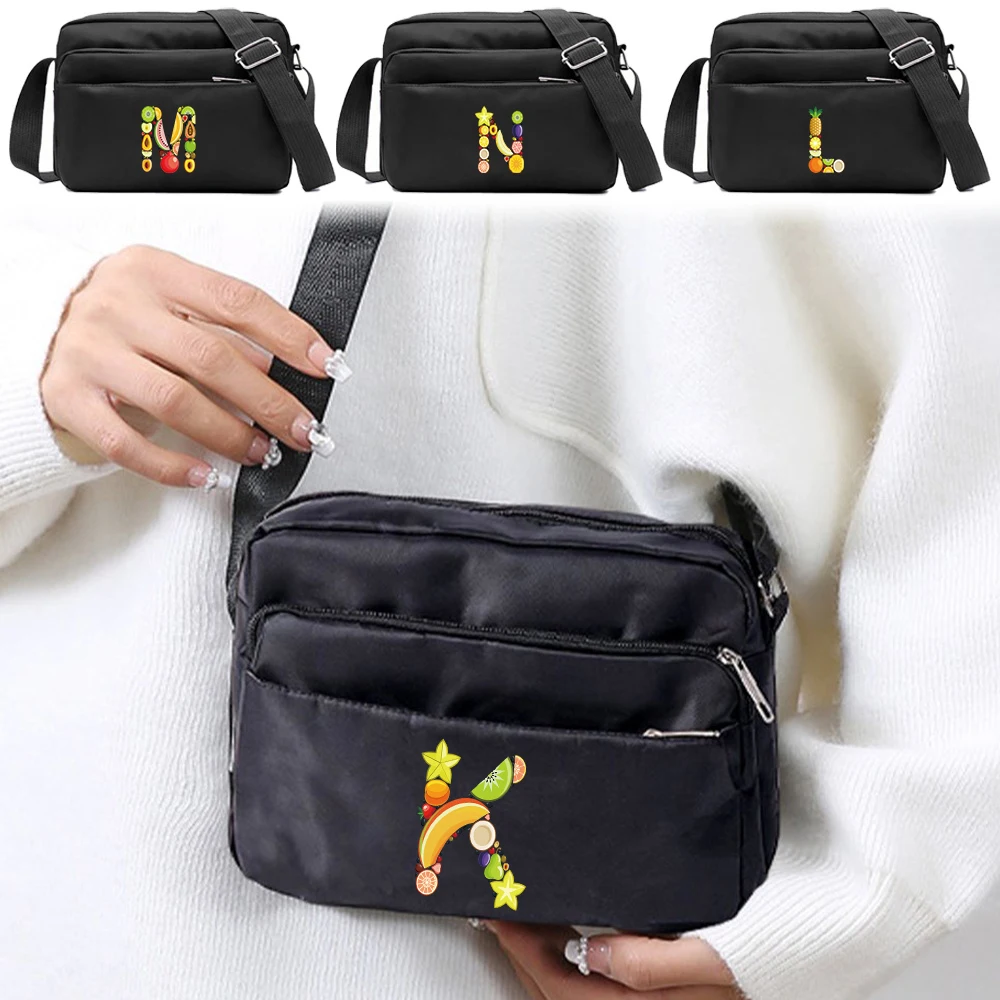 

Fruit Letter Print Large Capacity Crossbody Bag Unisex Short Trip Dual-Use Storage Shoulder Bag Adjustable Strap Shopping Bag