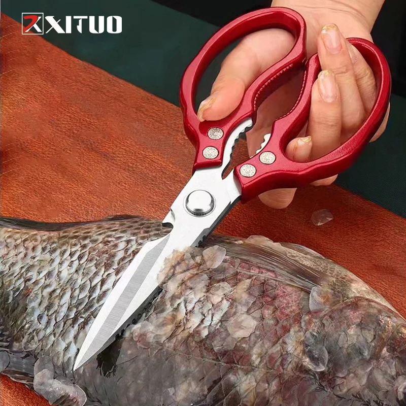 XITUO 5CR13 Japanese Stainless Steel Roast Meat Shear Knife Can Cut Meat Fish Vegetable Multifunctional Durable Kitchen Scissors