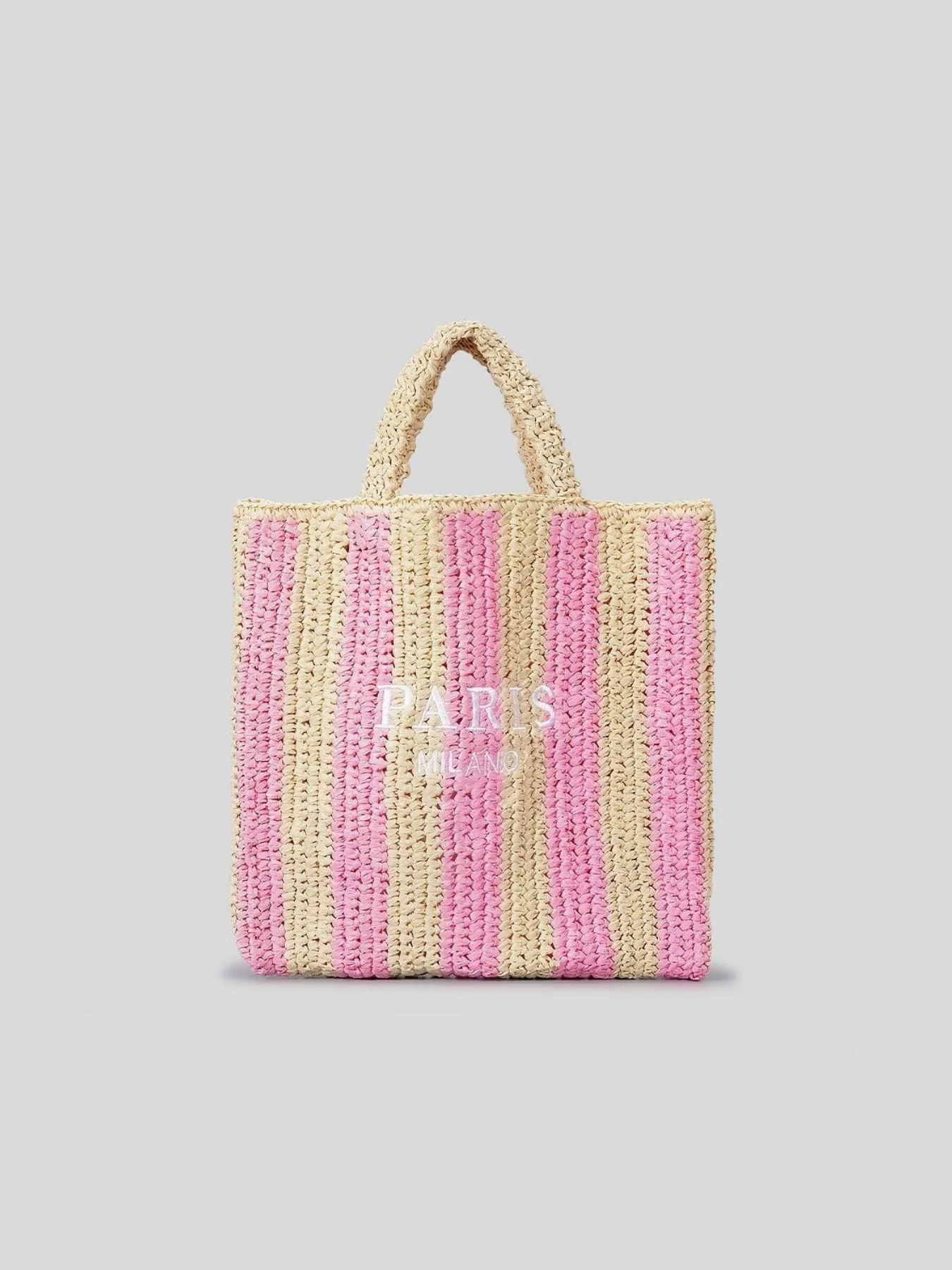 Striped hand woven straw woven bag, embroidered letters for women, beach vacation shoulder bag, contrasting paper woven handbag