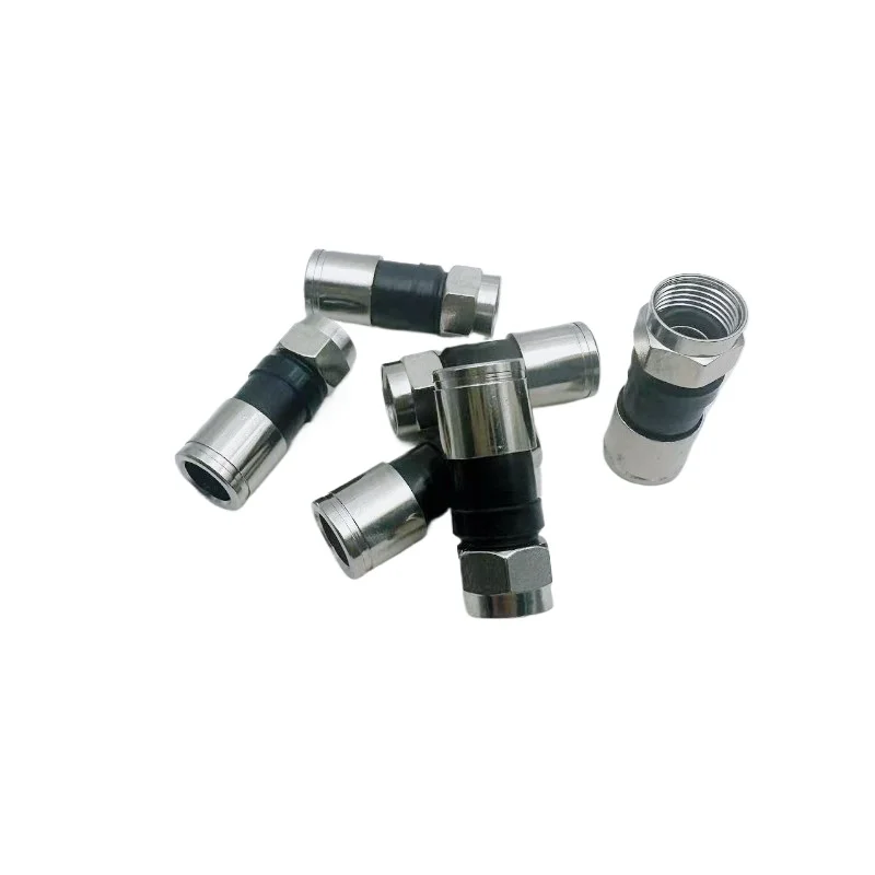 75-5 F-Typ-Kompressionsstecker für Signalverstärker CATV RG6 RG59, schwarzes Koaxialkabel, F-Typ-TV-Anschluss, 50 Stück, 100 Stück