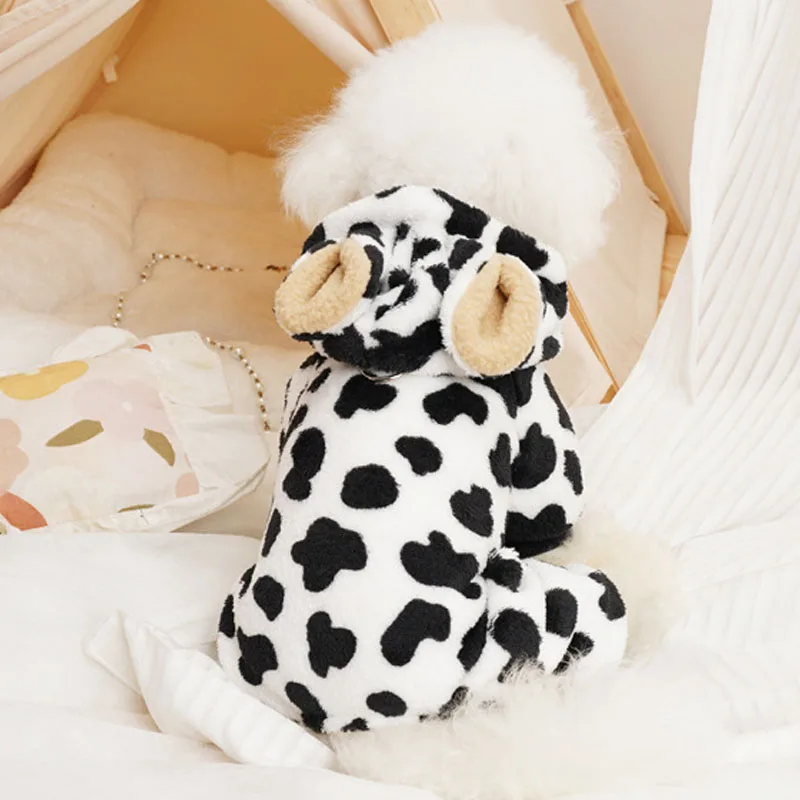 冬の犬服ヒョウフード付きパジャマジャンプスーツ犬フリースオーバーオールトラックスーツ服子犬ロンパースボディスーツチワワ
