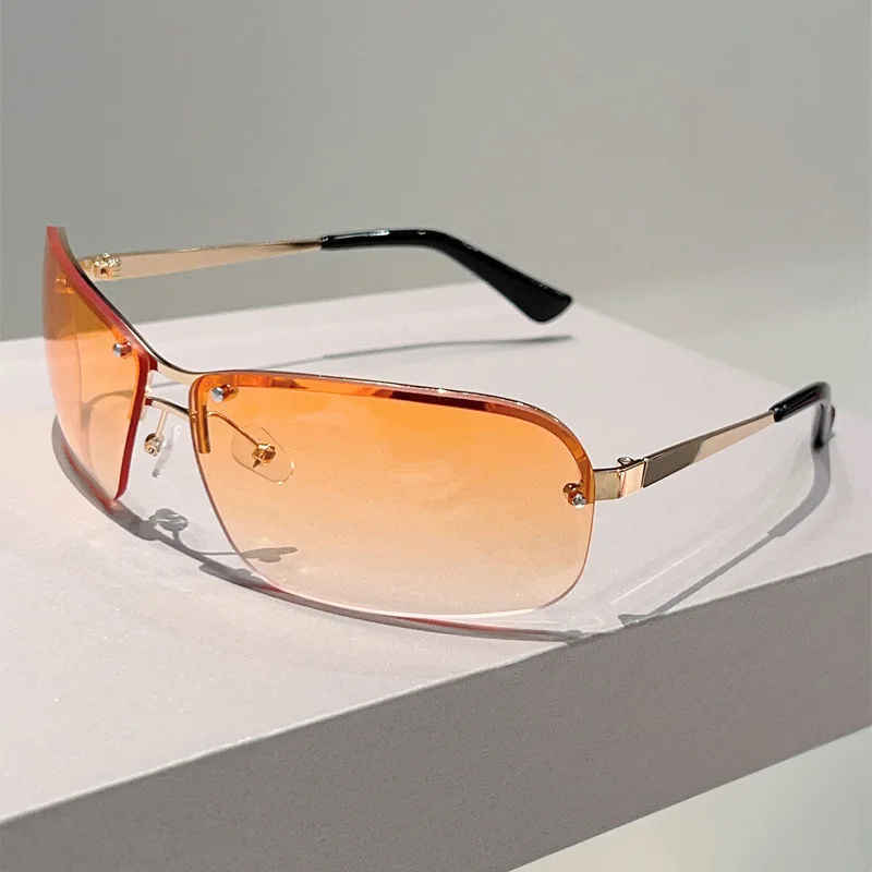 

vintage half frame alloy Y2K sunglasses for women new fashion alloy silver hip hop sun glasses ladies trendy driving shades