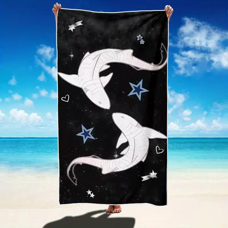Yin Yang Starry Sky Fish Print Beach Towel Cute Celestial Ocean Animal Print Quick Dry Soft Absorbent Sand Free Towel for Summer