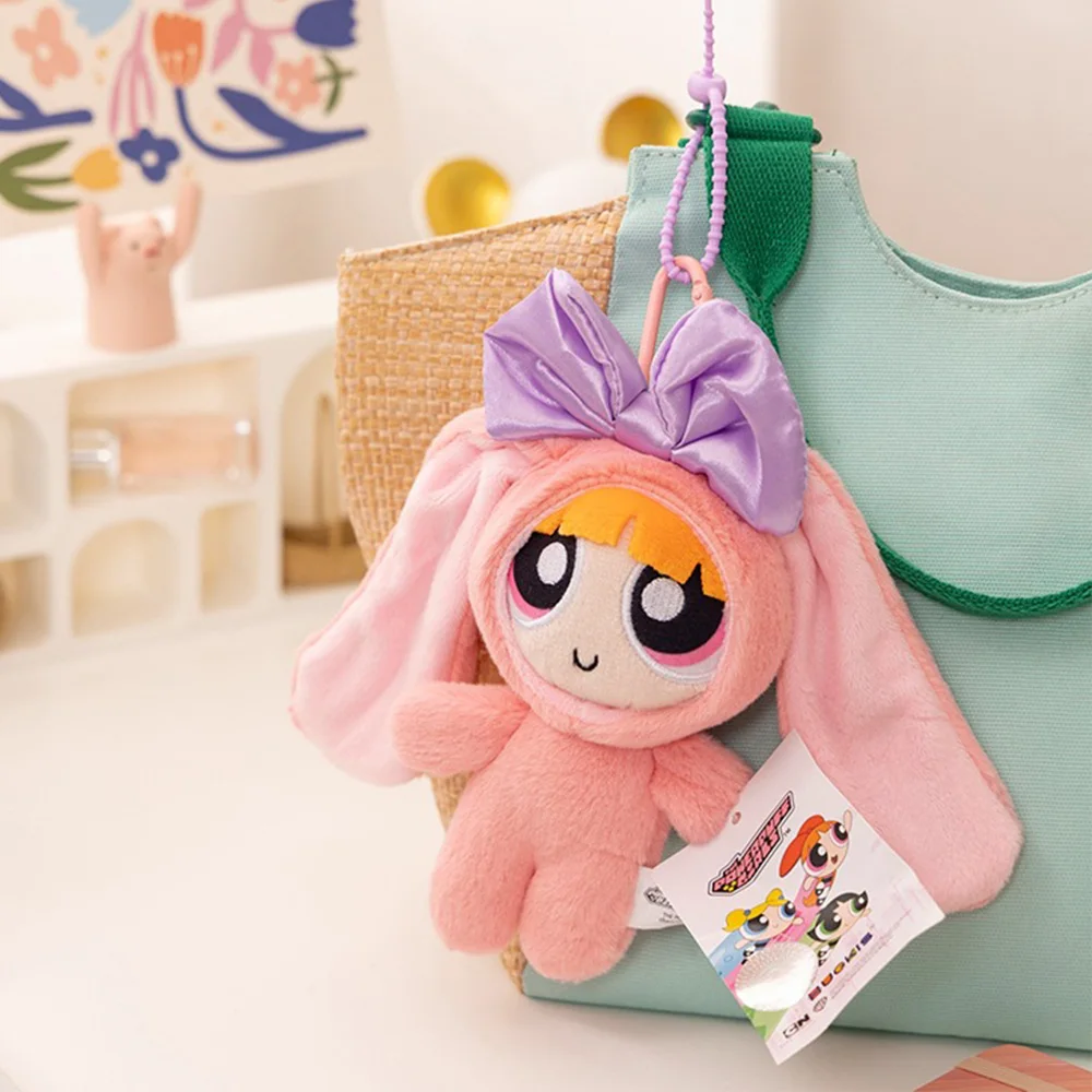 Echte Powerpuff Mädchen Dress Up Bunny Kaninchen Plüsch Spielzeug 12 cm Nette Fliege Plüsch Puppe Tasche Dekoration Mädchen Geschenke spielzeug
