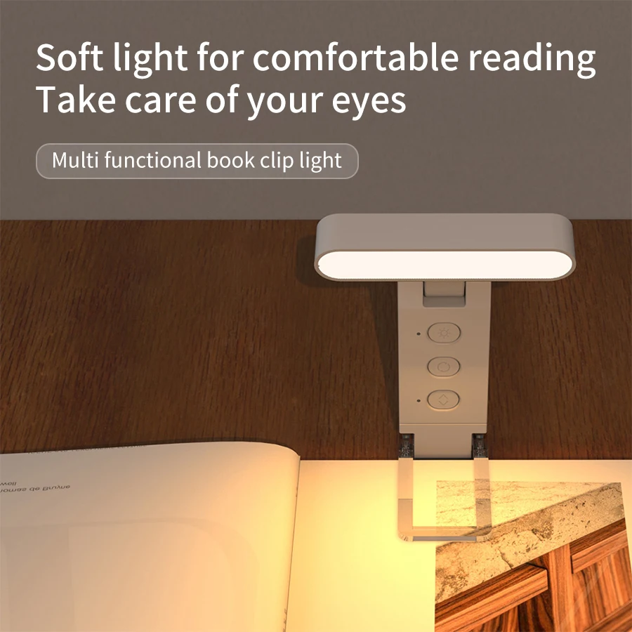 Protable LED Book Lights USB Rechargeable Clip-on Reading Lamp 3 Lighting Modes Timer For Study Reading Desk Bedroom Lighting