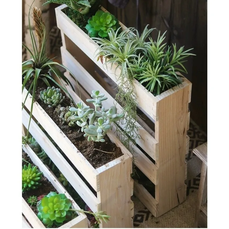 Solid wood flower trough high and low flower pot floor partition balcony garden terrace space display decoration design retro