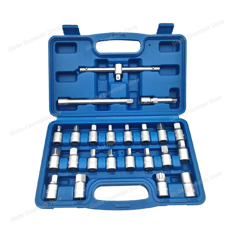 

23PCS Oil Pan Wrench & Socket Set - Oil Drain Plug Bit for Car Oil Change and Removal