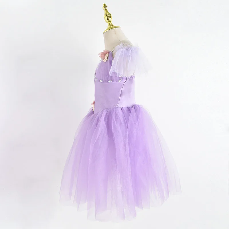 ชุดบัลเลต์เด็กผู้หญิงแบบโรแมนติก กระโปรงบัลเลต์ปักเลื่อมทอง กระโปรงบัลเลต์สำหรับการแสดง ชุดเจ้าหญิงยาว