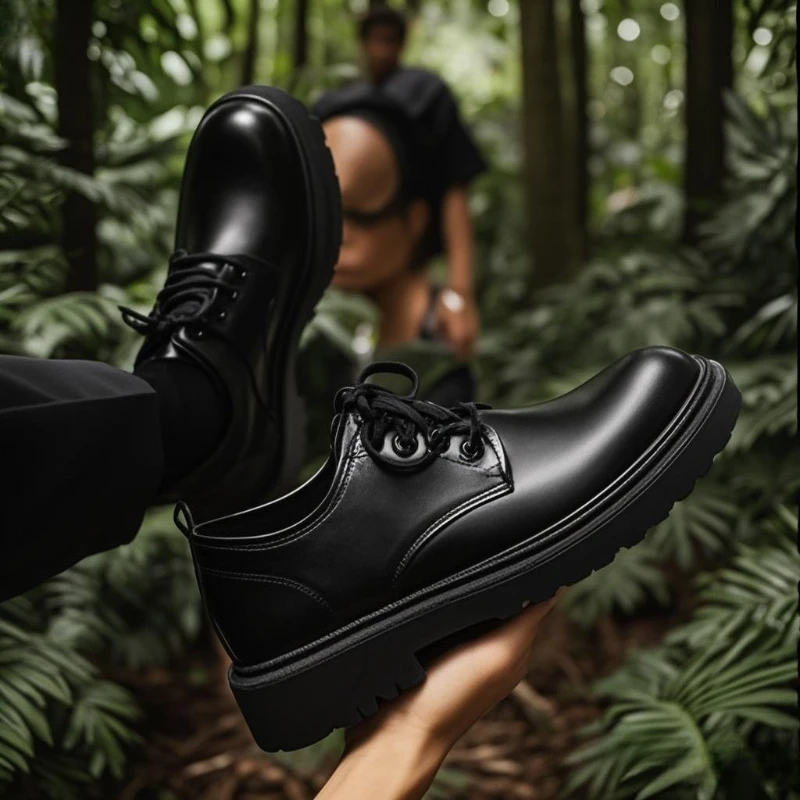 

Men New Breathable Shoes Black Waterproof Leather Footwear Thicksoled Versatile Fashion Sneakers Casual Comfort Male Board Shoes